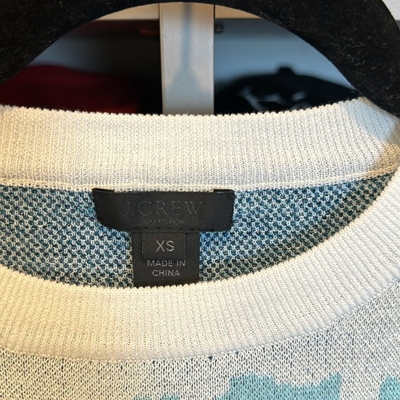 J Crew white/teal print/metallic threads 3/4 quarter sleeve crew neck size XS - Picture 2 of 4